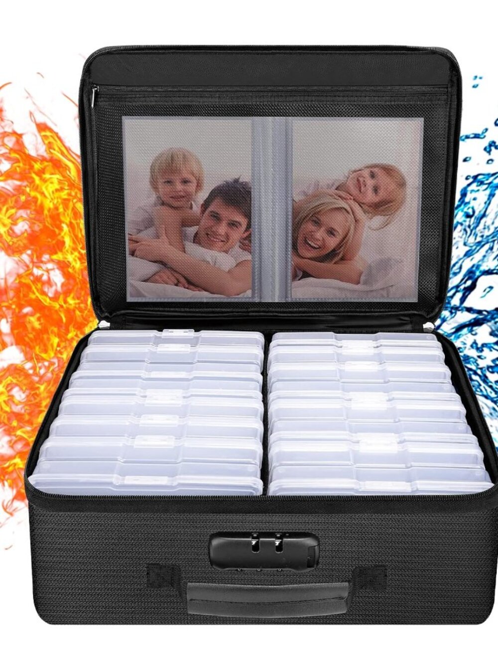 Fireproof Photo Storage Box with 16 Inner 4" x 6" Photo CaseClear,Photo Box Orga